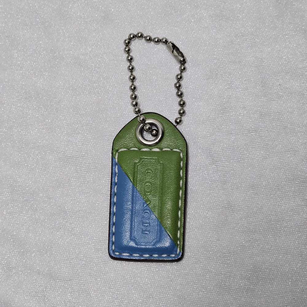 🦋Coach Green Blue Stripe Leather Keychain